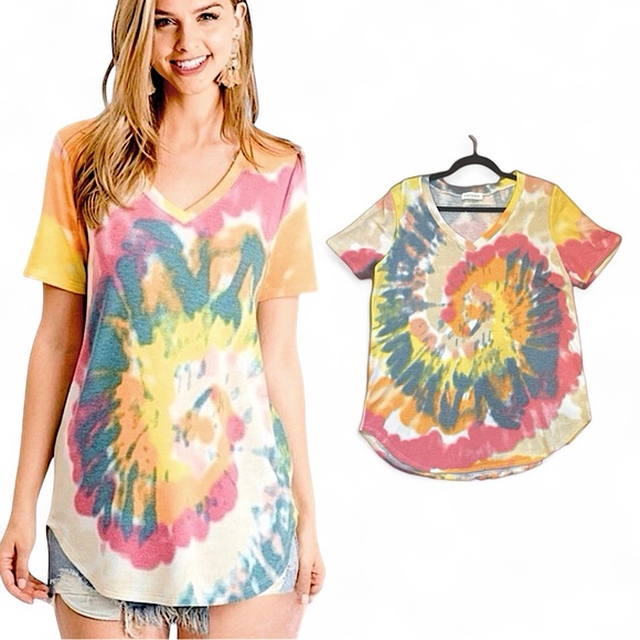 NEW Tie Dye V-Neck Tee Shirt - Picture 9 of 14